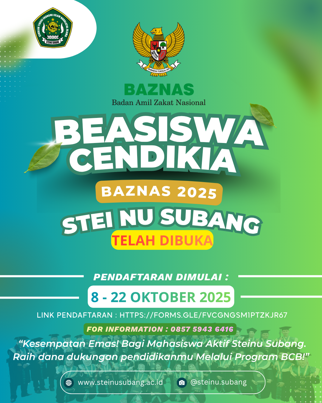Informasi Beasiswa Cendikia Baznas 2025 STEINU Subang